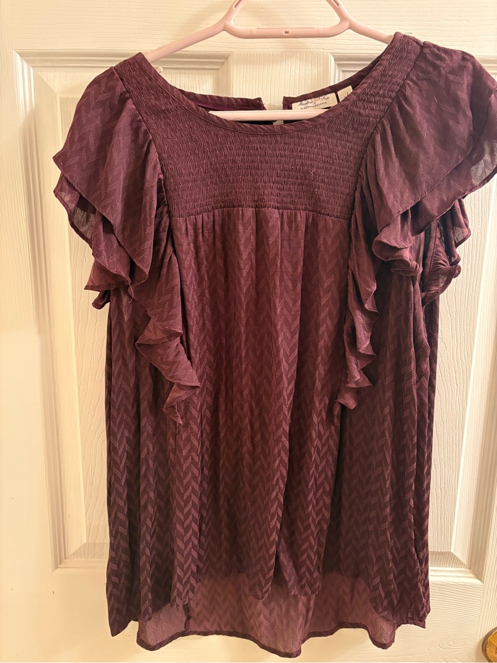 Anthropologie Meadow Rue Plum Ruffle Sleeve Blouse